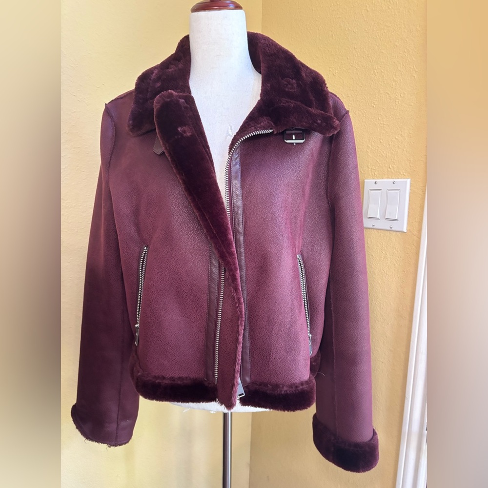 Anthropologie Ett Twa burgandy moto jacket. Large - Picture 4 of 8